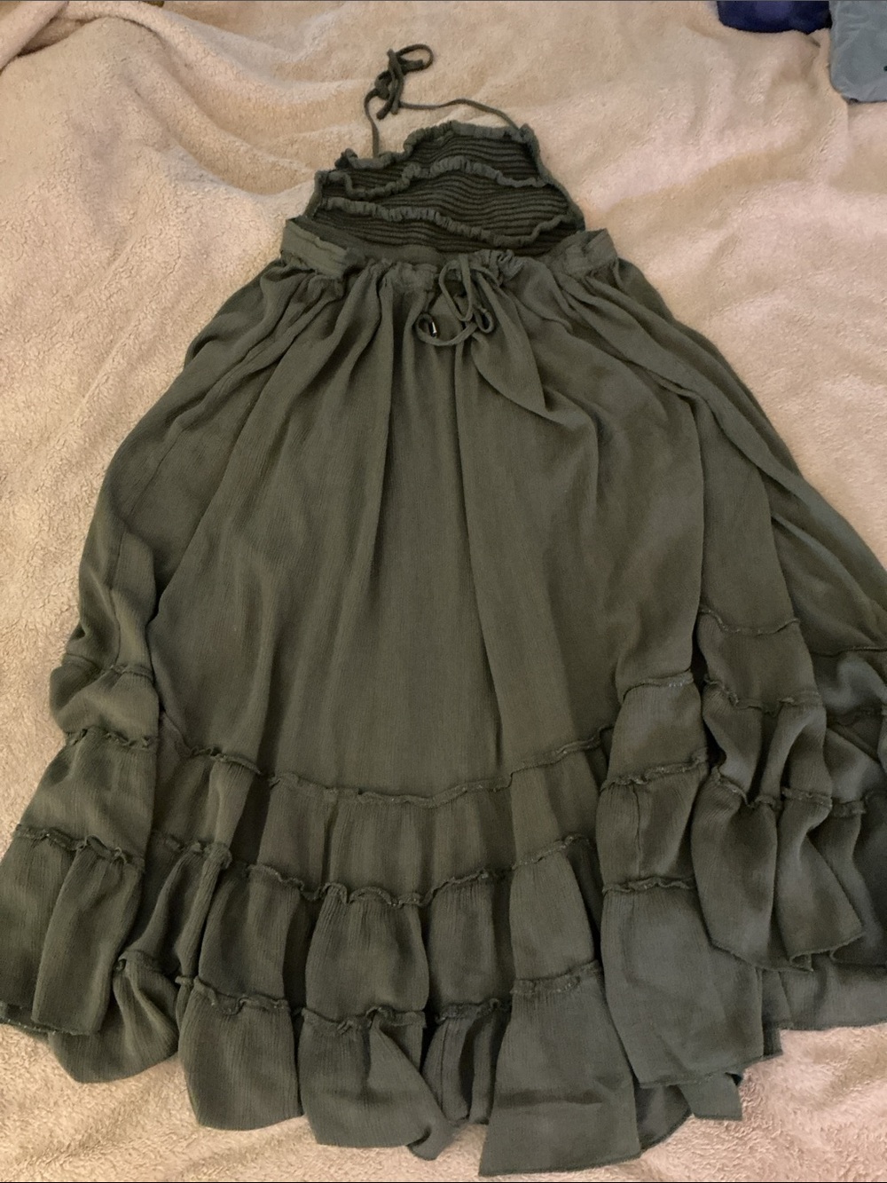 Olive Green Ruffle Maxi Dress - Picture 4 of 7